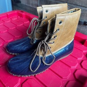 Tan and Navy Duck Boots